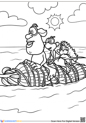 Booba Raft Adventure Coloring Page