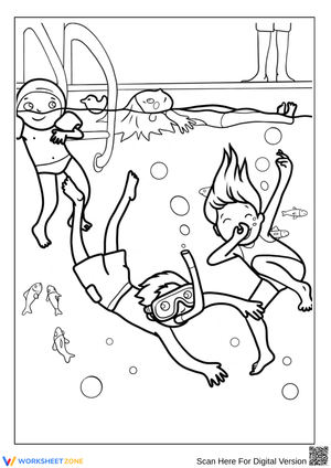 Kids Swimming in Pool Coloring Page