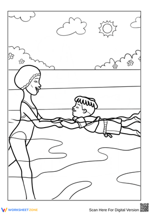 Swimming Lesson with Mom Coloring Page