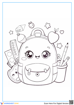 Cute Kawaii Backpack Coloring Page for Kids