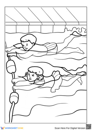 Kids Swimming Practice Coloring Page