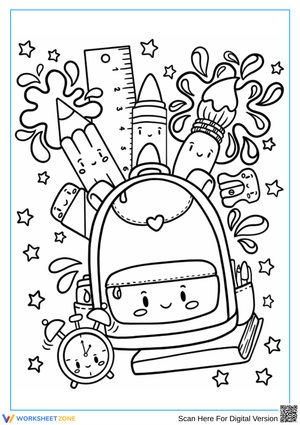 Backpack Coloring Page with School Supplies