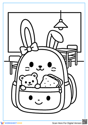 Cute Bunny Backpack Coloring Page