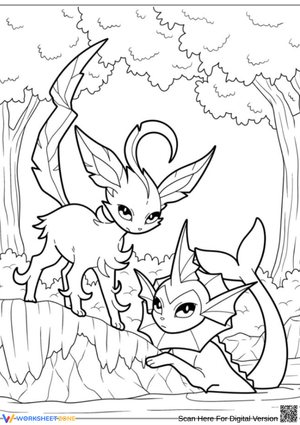 Vaporeon and Leafeon Pokémon Coloring Page