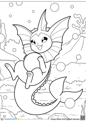 Vaporeon Coloring Page with Underwater Scene