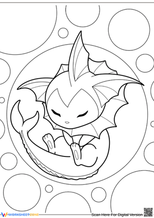 Cute Sleeping Vaporeon Coloring Page