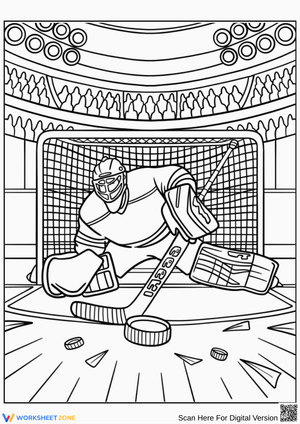 Ice Hockey Coloring Page – Goalie Blocking the Puck
