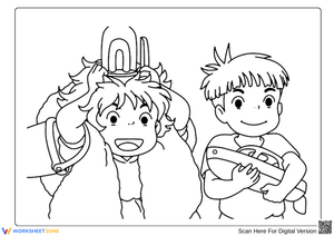 Ponyo and Sosuke Friendship Coloring Sheet