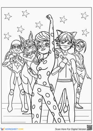 Miraculous Ladybug Girl Power Heroes Pose Coloring Page