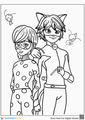 Miraculous Ladybug & Cat Noir Duo Easy Coloring Page