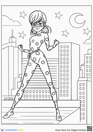 Miraculous Ladybug Heroic Pose Over Paris Coloring Page