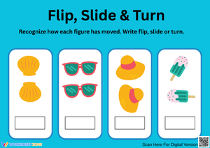 Flip, Slide & Turn Worksheet with Summer Objects