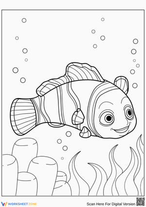 Smiling Nemo Clownfish in the Ocean Coloring Page