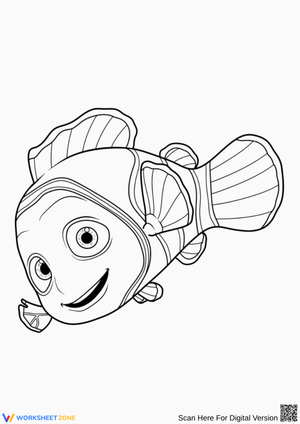 Smiling Nemo Clownfish Close-Up Coloring Page