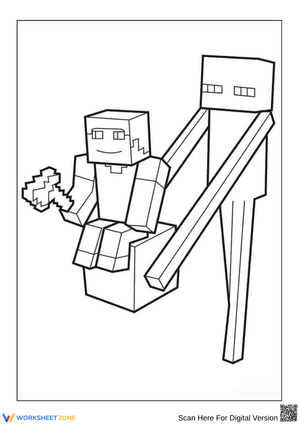 Minecraft Steve and Enderman Coloring Page