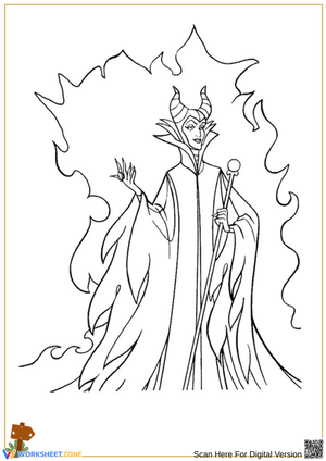 Maleficent Coloring Page with Flames