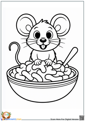 Mouse with Mac and Cheese Coloring Page