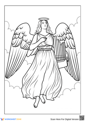 Angel with Harp Coloring Page