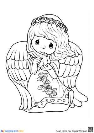 Cute Angel with Dove Coloring Page