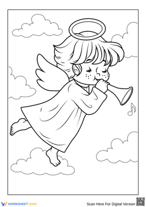 Trumpet-Playing Angel Coloring Page