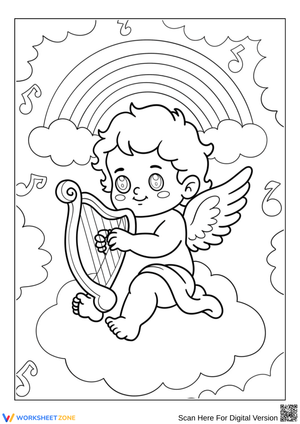 Printable Angel Playing Harp Coloring Page
