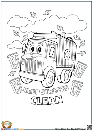 Keep Streets Clean Garbage Truck Coloring Page