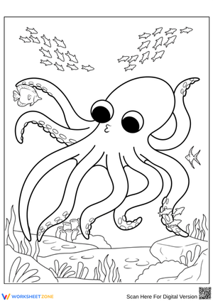 Octopus in a Fun Underwater Sea Adventure Coloring Page