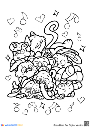 Smiling Critters Hug Coloring Page