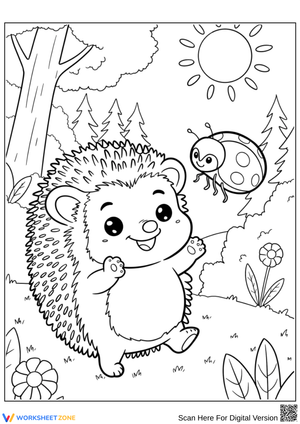 Cute Hedgehog with Forest Friend Lady Bug Coloring Page