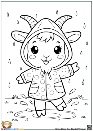 Cute Goat in Raincoat Coloring Page