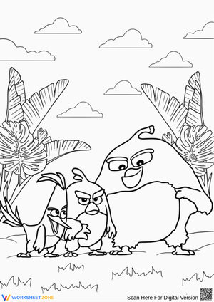 Angry Birds Coloring Page – Red, Chuck, and Bomb Together
