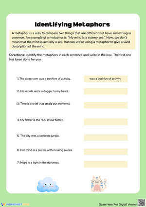 Identifying Metaphors Worksheet for Kids