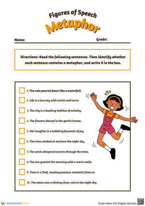Figures of Speech: Metaphor Worksheet for Students
