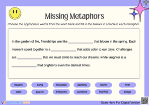 Missing Metaphors Worksheet – Figurative Language Practice
