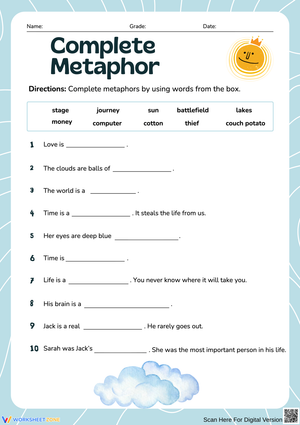 Complete the Metaphor Practice Worksheet