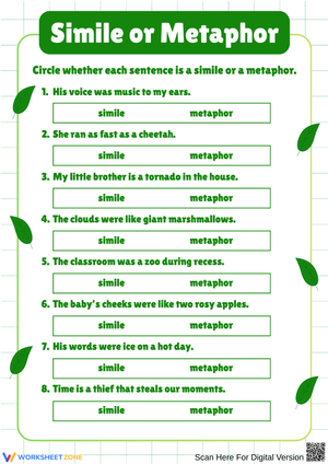 Simile vs. Metaphor Worksheet for Kids