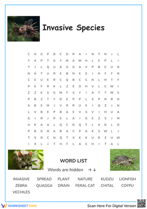 Invasive species word search worksheet