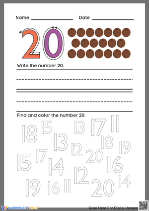 Number 20 Counting and Writing Worksheet