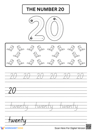 Number 20 Tracing and Handwriting Worksheet
