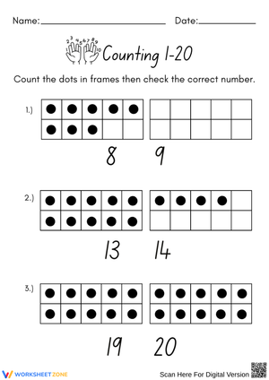 Counting to 20 Ten Frame Worksheet