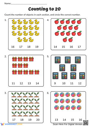 Counting to 20 Worksheet with Fun Objects