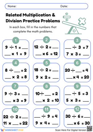 Multiplication & Division Practice Problems Worksheet