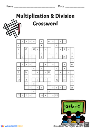 Multiplication & Division Crossword Worksheet