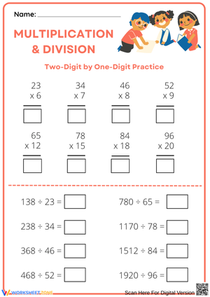 Multiplication & Division Two-Digit by One-Digit Worksheet