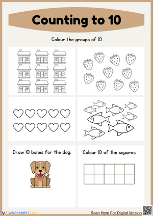 Counting to 10 Groups Worksheet for Kids