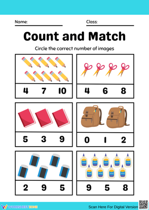Count and Match Classroom Objects to 10 Worksheet