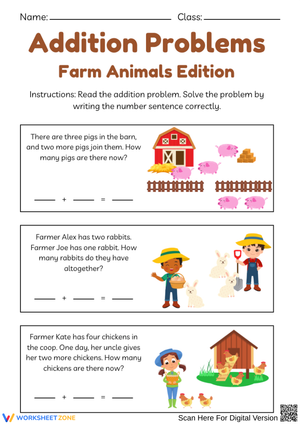 Farm Animals Addition Word Problem Worksheet