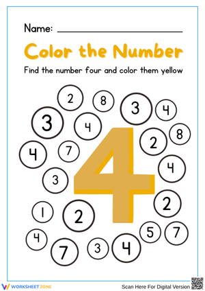 Find and Color Number 4 Worksheet