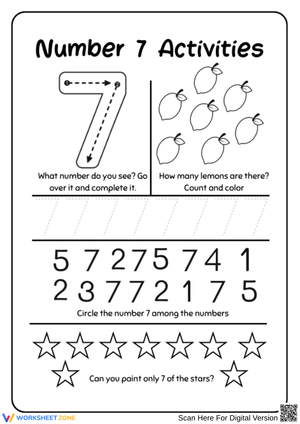 Number 7 Activities Worksheet for Kids
