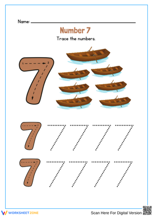 Number 7 Worksheet – Trace and Count Boats